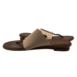 Italian Shoemakers Women 6.5 Brown Leather Elastic Strap Slip On Thong Sandals